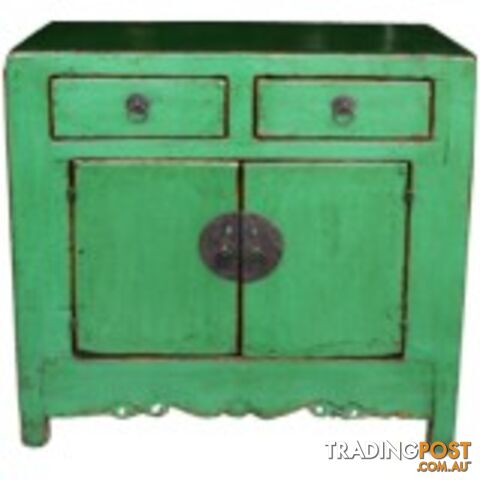 Chinese Green Bed End Cabinet