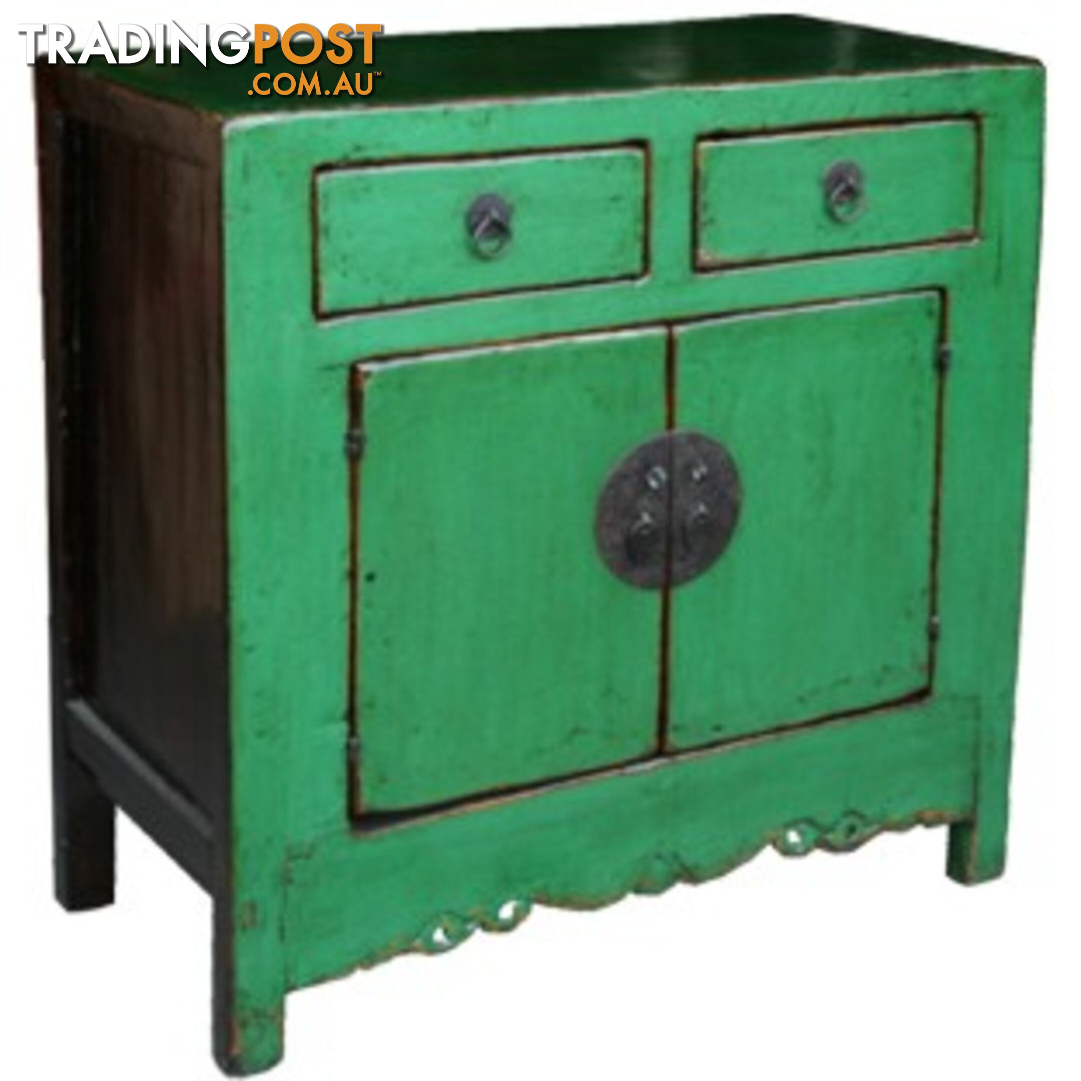 Chinese Green Bed End Cabinet