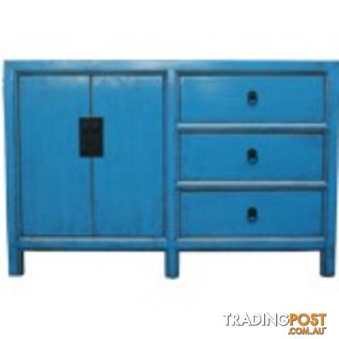 Blue Lacquered Wood Sideboard Buffet