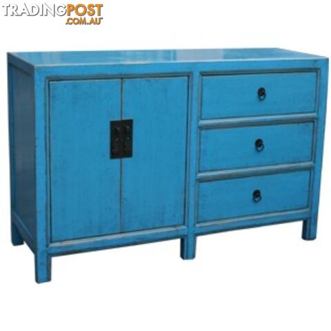 Blue Lacquered Wood Sideboard Buffet