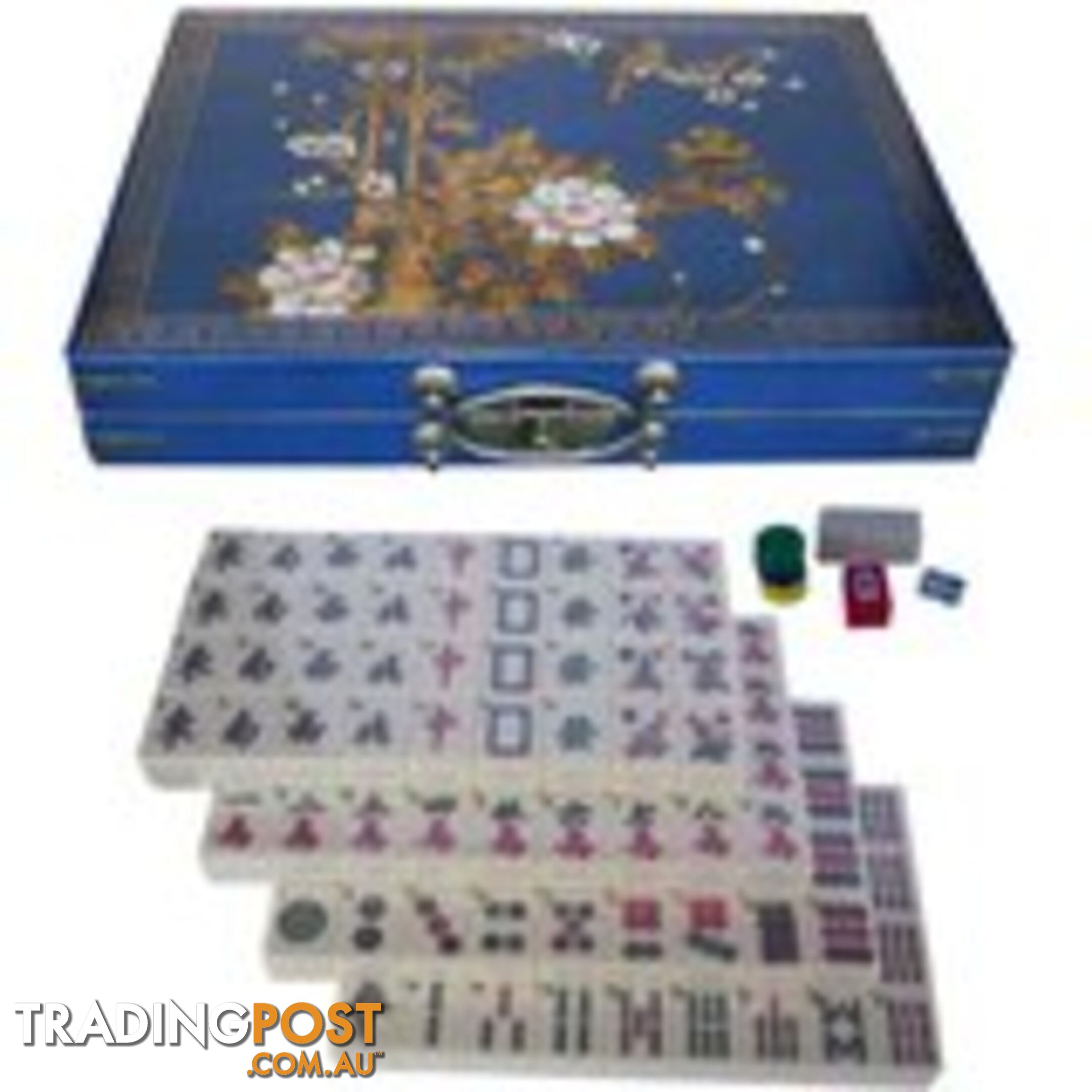 Large Mahjong Set in Blue Painted Case