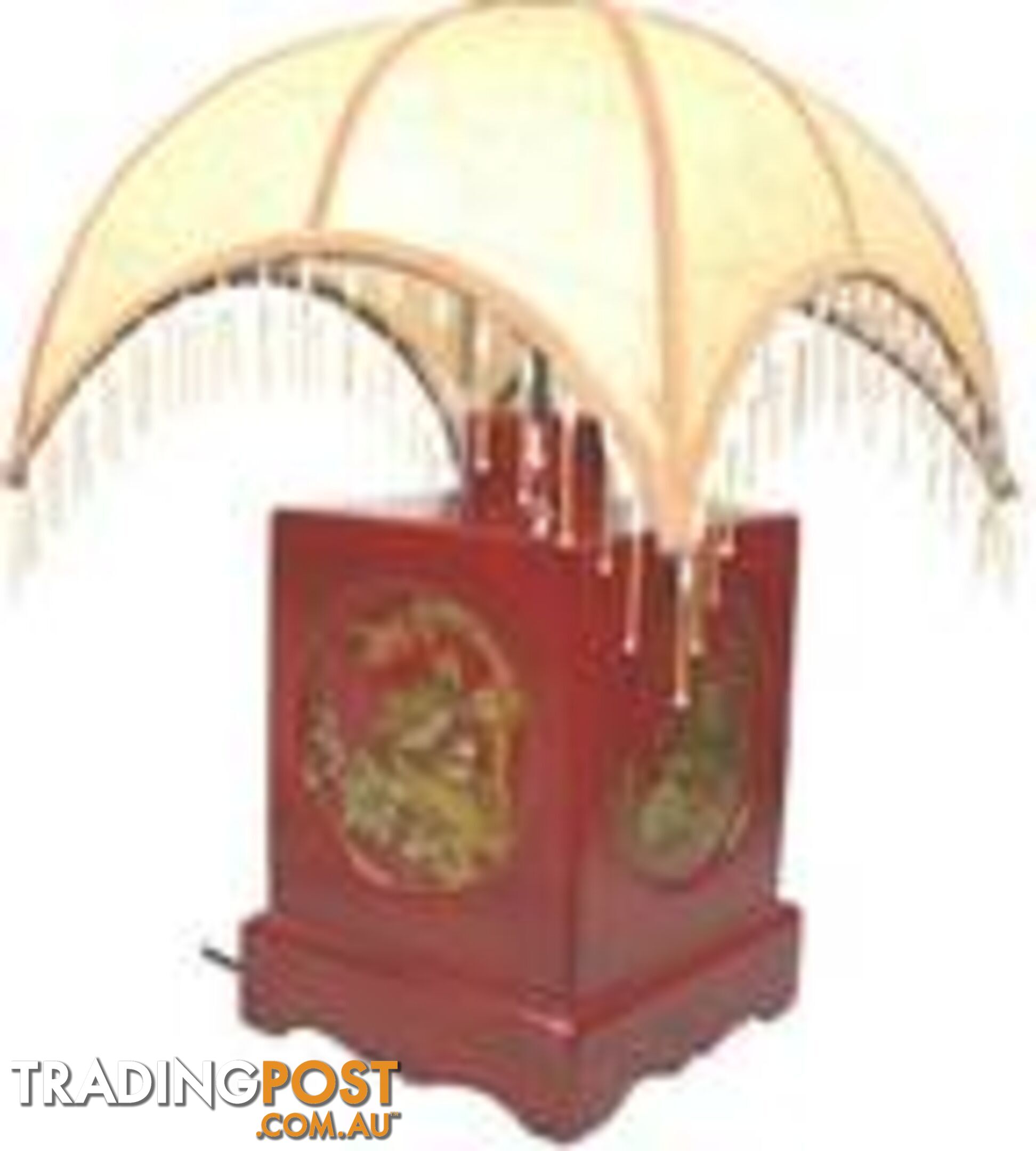 Red Oriental Square Base Lamp with Lampshade