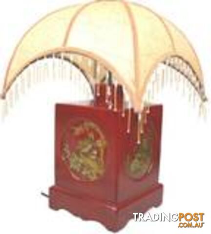 Red Oriental Square Base Lamp with Lampshade