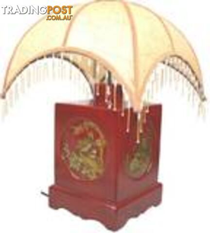 Red Oriental Square Base Lamp with Lampshade
