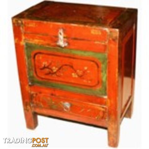 Red Chinese Antique Chest Cabinet Mongolian Style