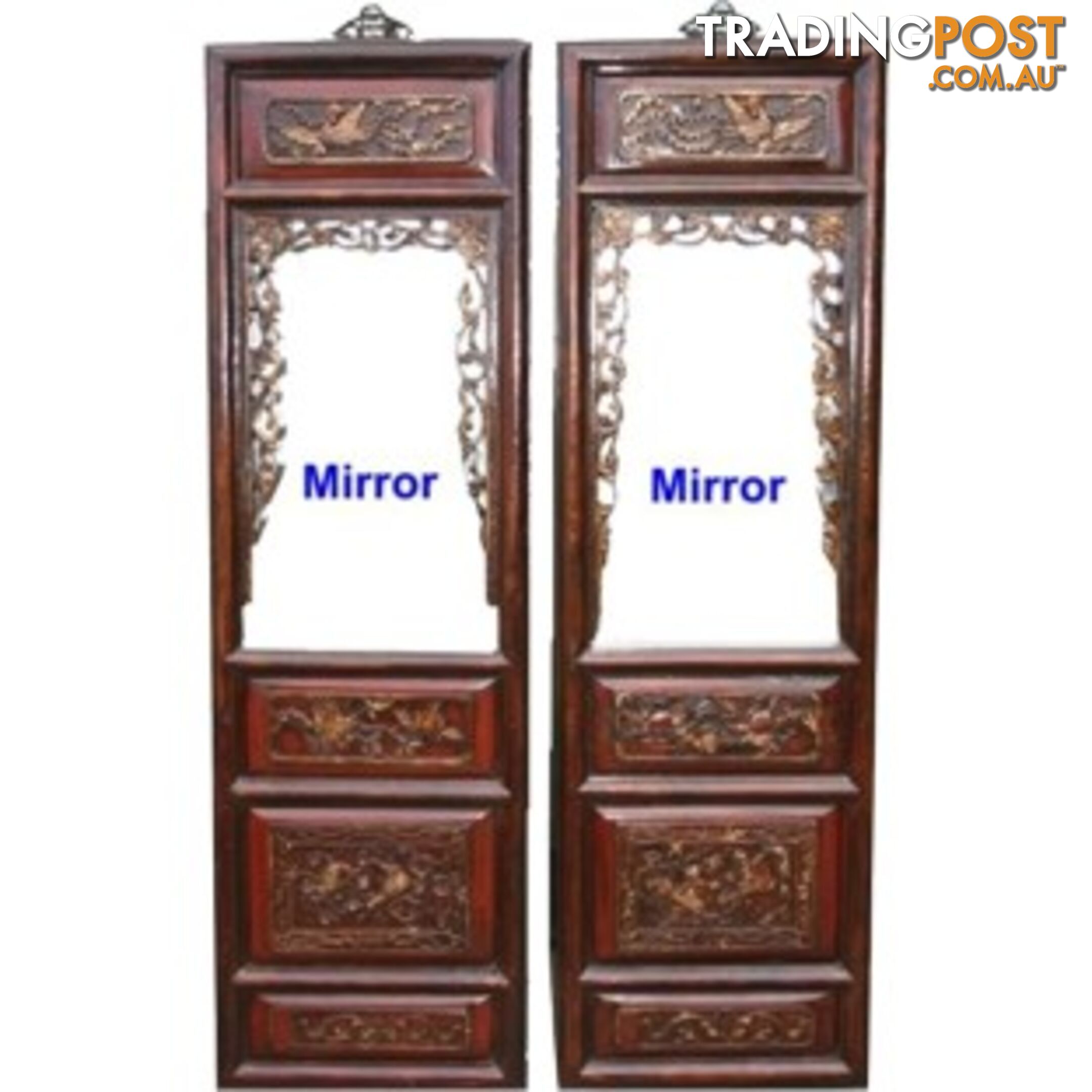 Original Red Chinese Carved Framed Mirror