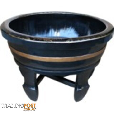 Chinese Black Butterflies Wood Water Basin with Stands