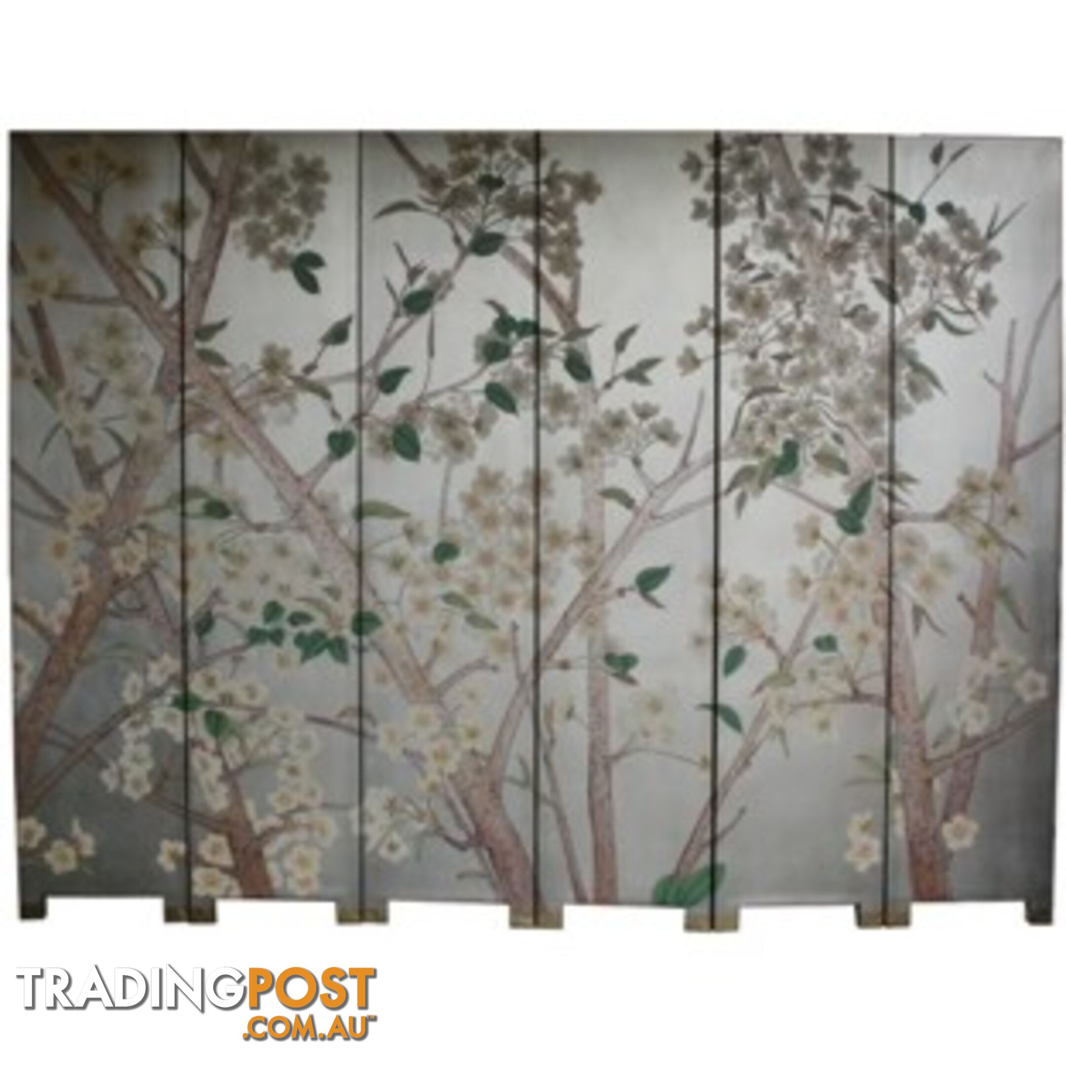 Chinese Silver Leaf Panel White Flower Room Divider Screen