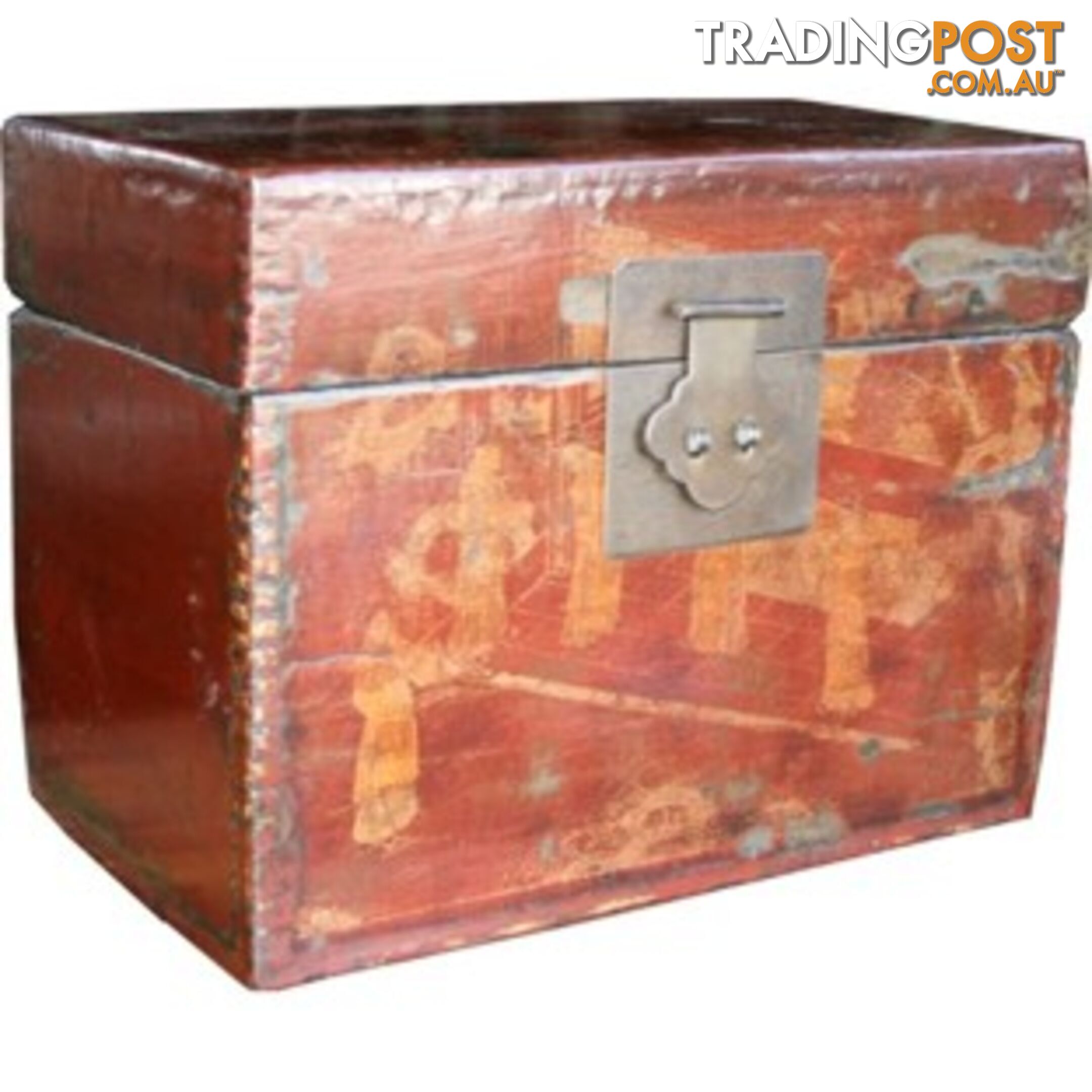 Maroon Painted Chinese Storage Box with Gold Painting