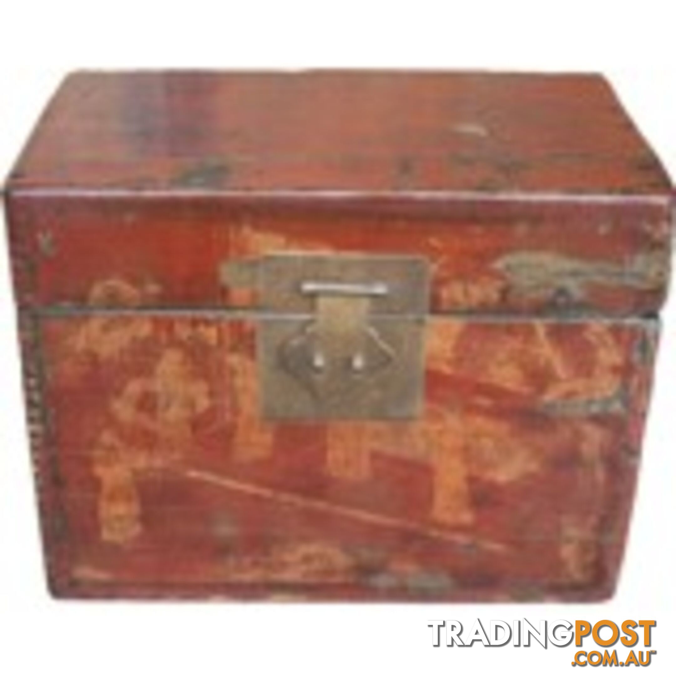 Maroon Painted Chinese Storage Box with Gold Painting