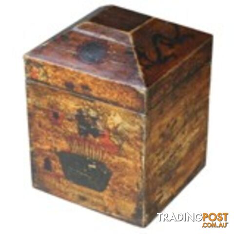 Antique Genuine Leather Painted Box