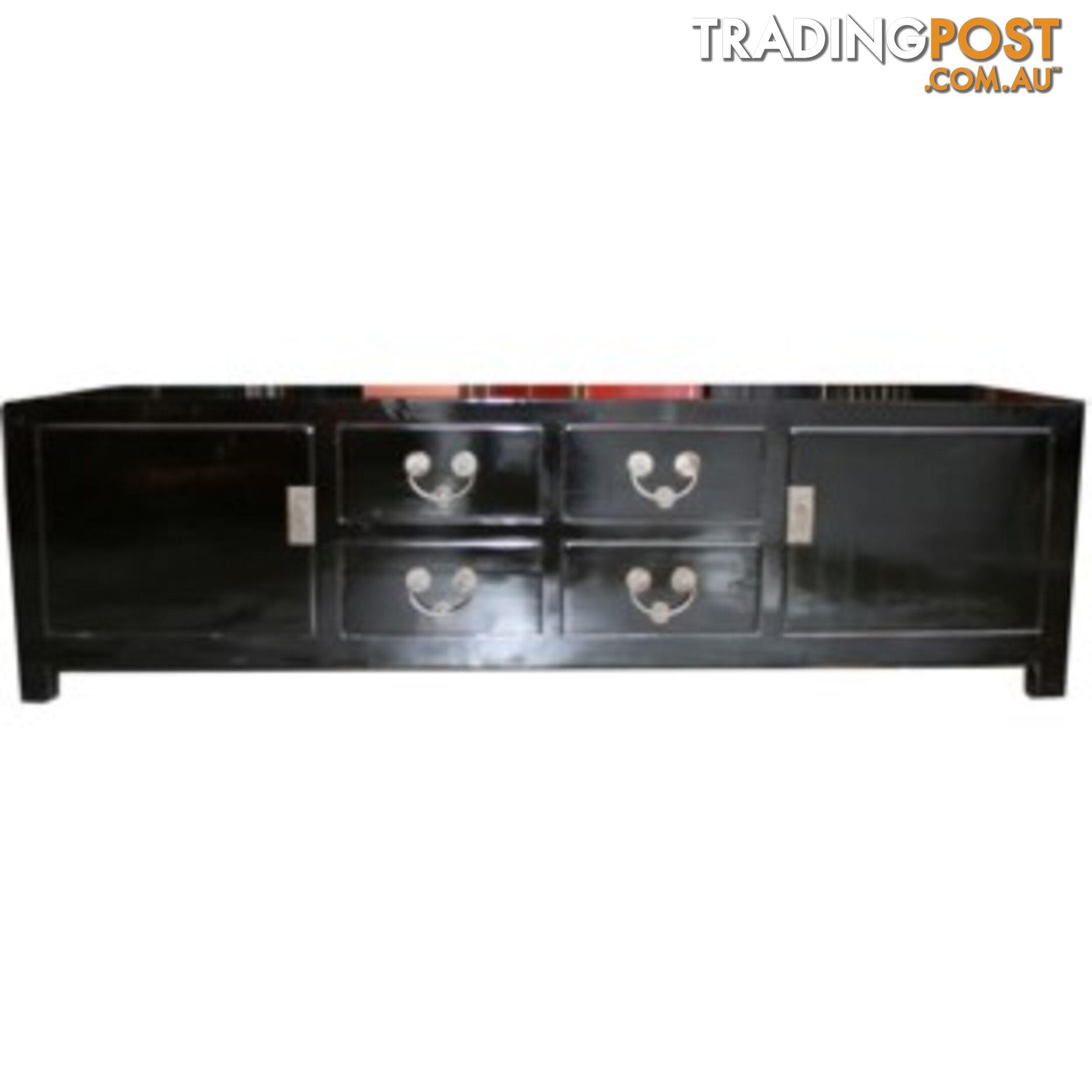 Black Lacquer Oriental Low Sideboard TV Cabinet