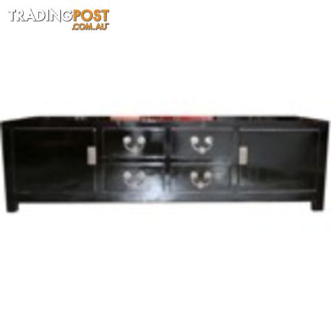 Black Lacquer Oriental Low Sideboard TV Cabinet