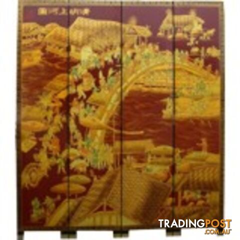 Qing Ming Festival Red Chinese Room Divider Screen