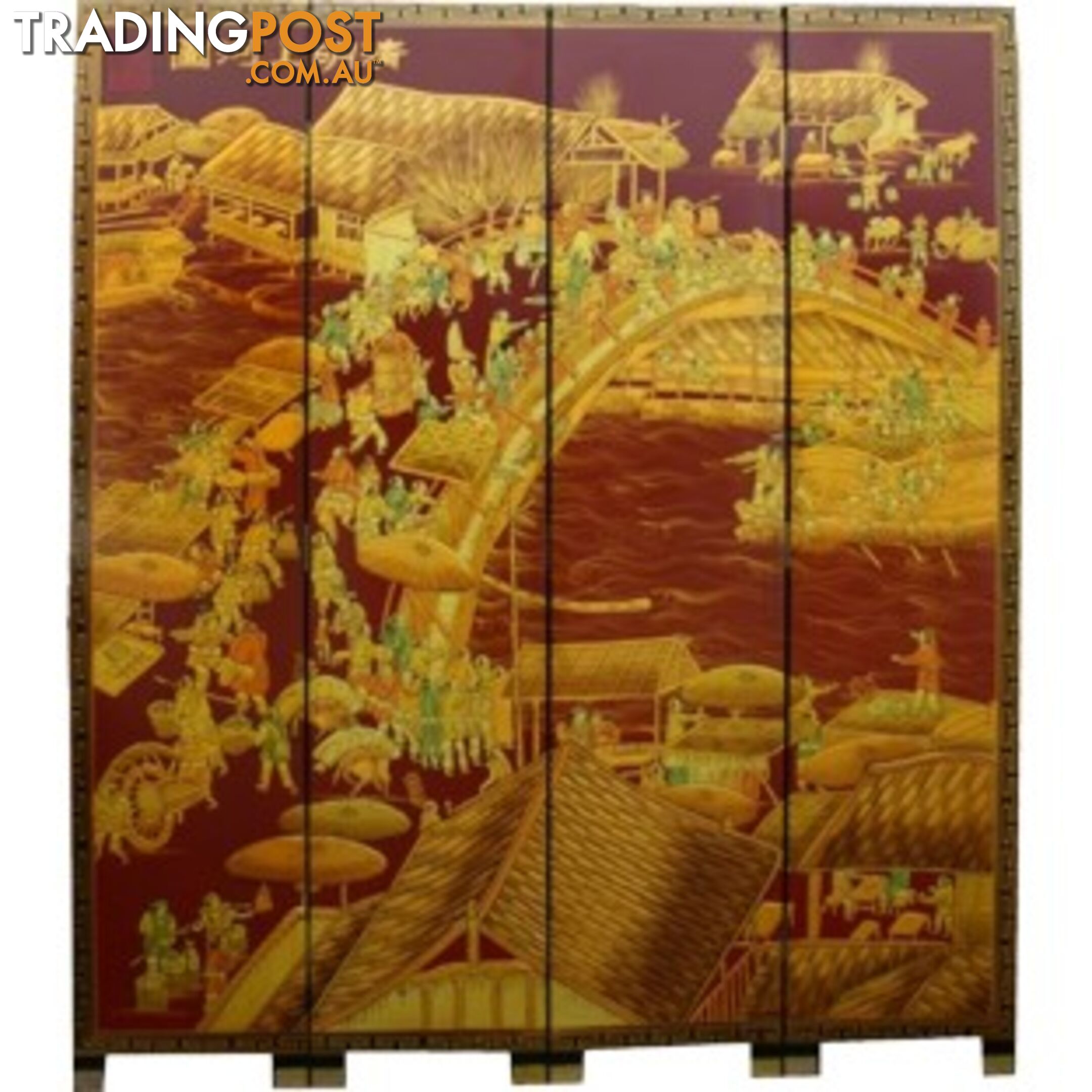 Qing Ming Festival Red Chinese Room Divider Screen