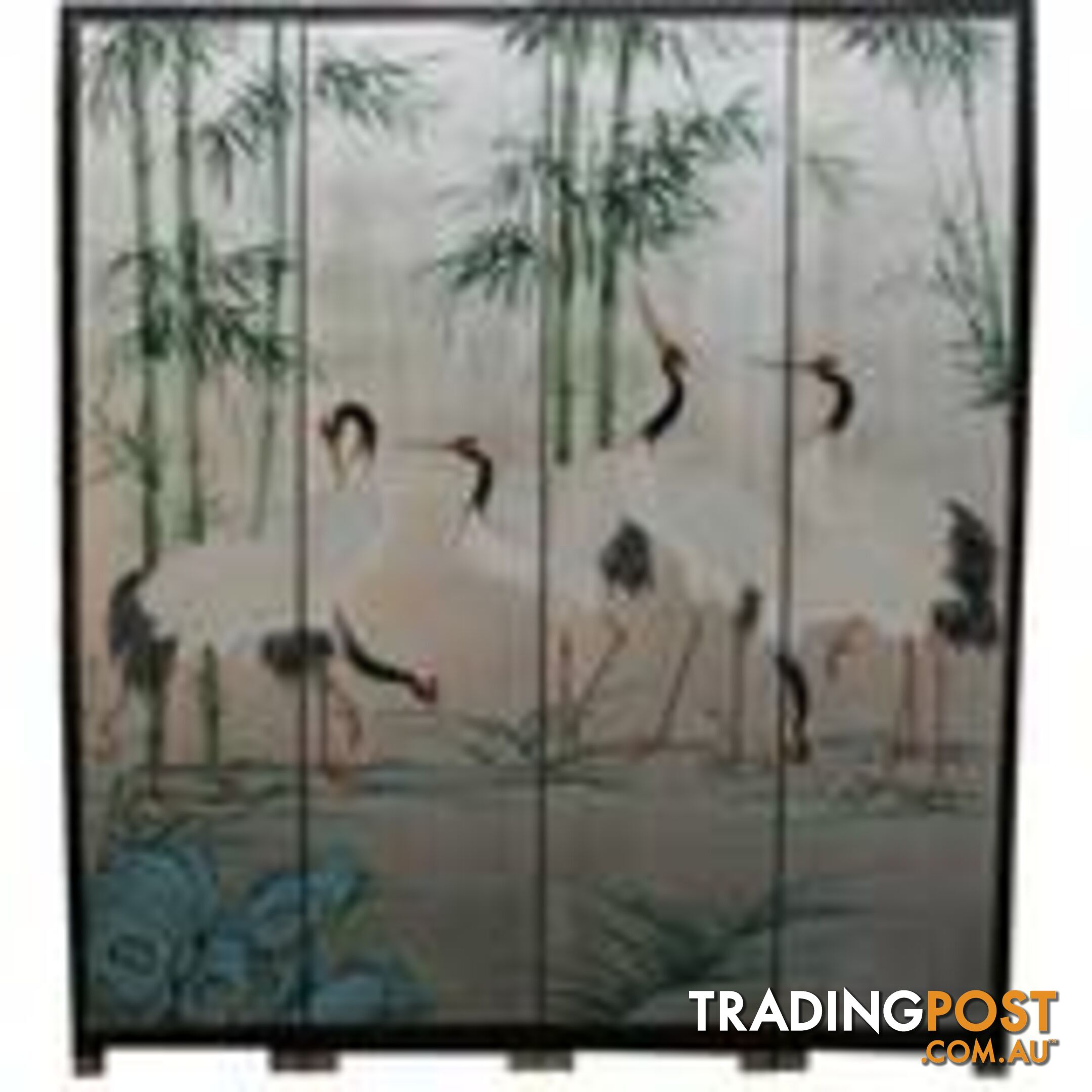 Chinese Silver Leaf Crane Room Divider Screen