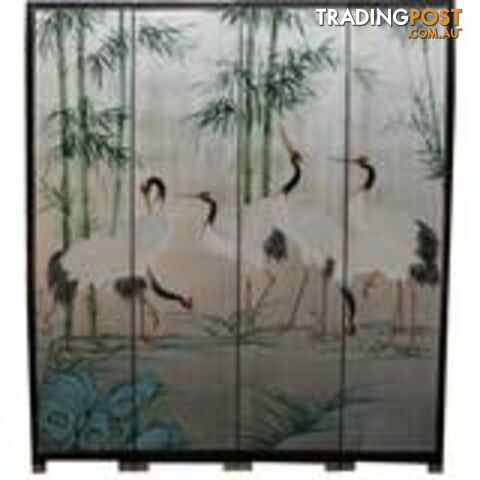 Chinese Silver Leaf Crane Room Divider Screen