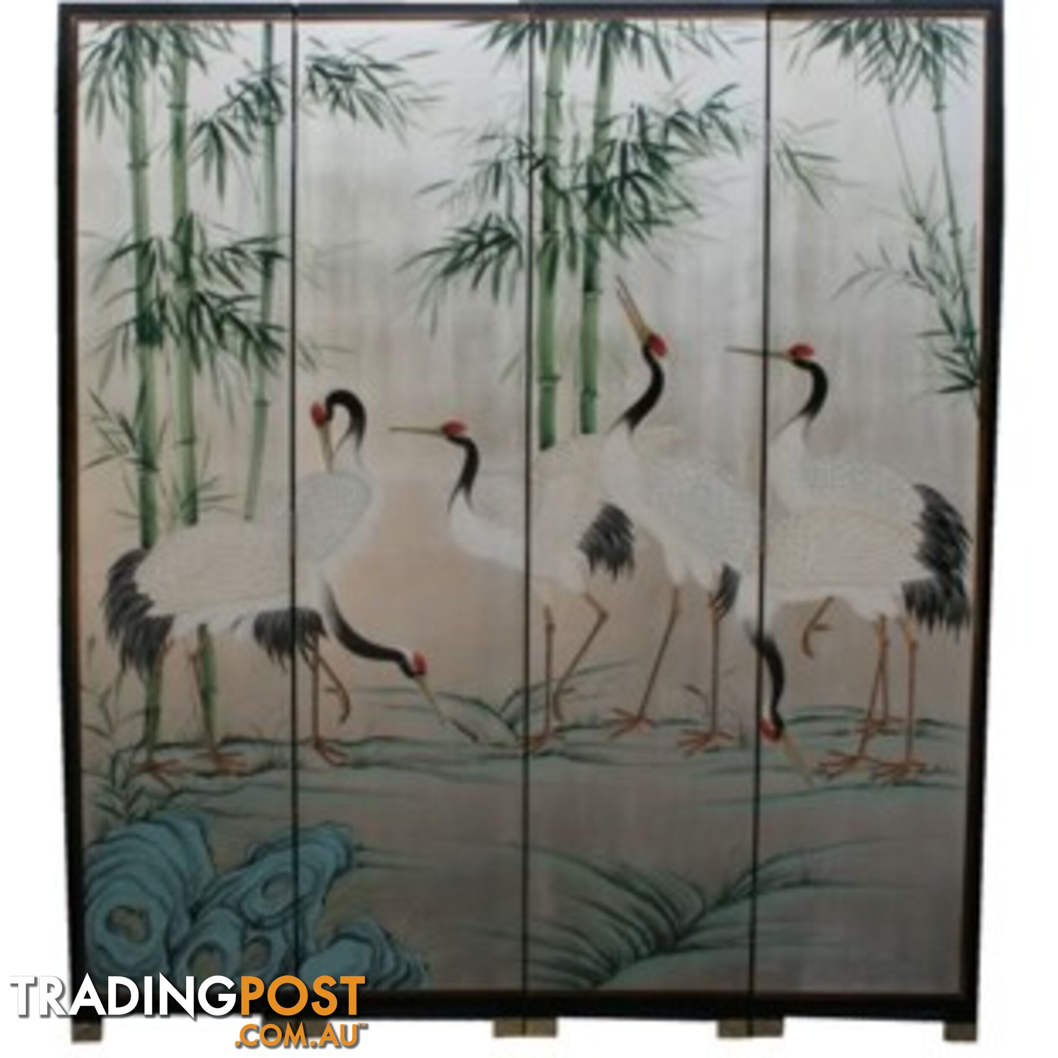 Chinese Silver Leaf Crane Room Divider Screen