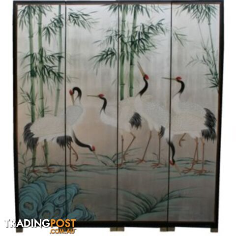 Chinese Silver Leaf Crane Room Divider Screen