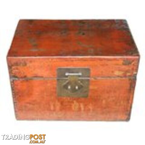 Original Red Storage Chest Trunk with Gold Painting