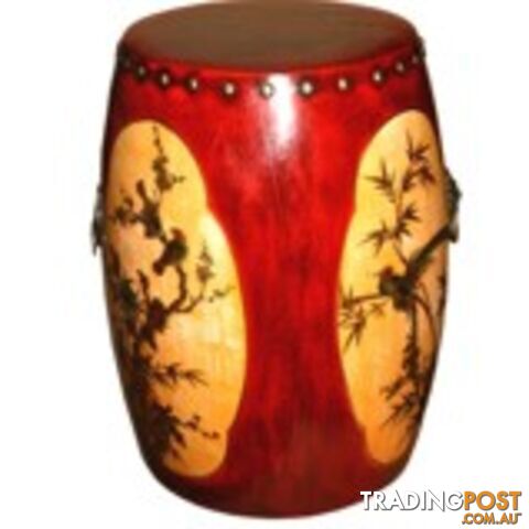 Red Painted Chinese Drum Stool