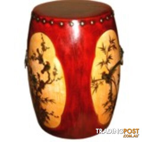 Red Painted Chinese Drum Stool