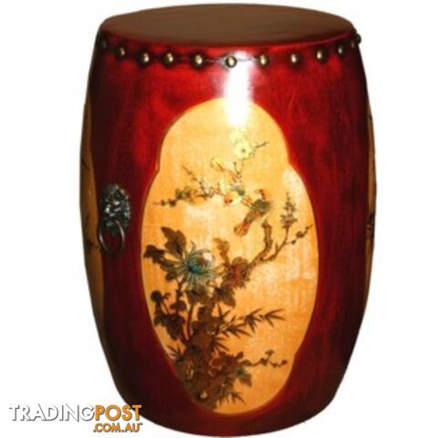 Red Painted Chinese Drum Stool