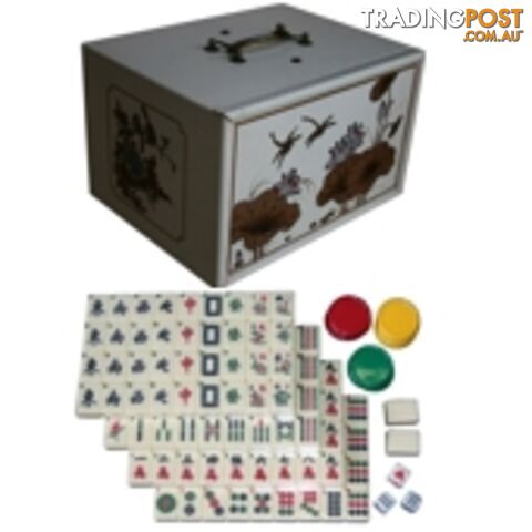 Mahjong Set in Creamy White 4-Drawer Painted Case