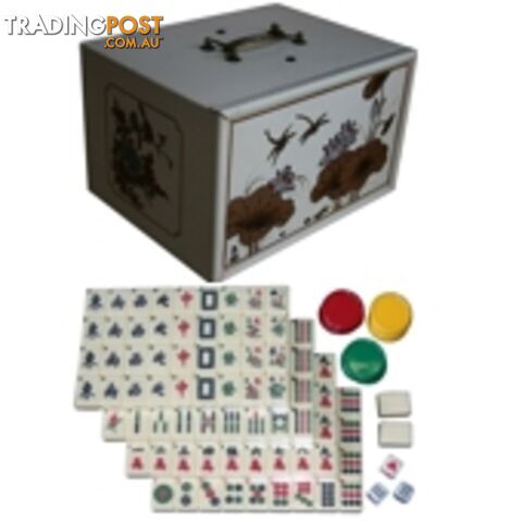 Mahjong Set in Creamy White 4-Drawer Painted Case