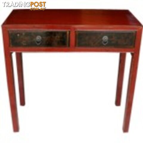 Red Console Table w/ Painted Drawers