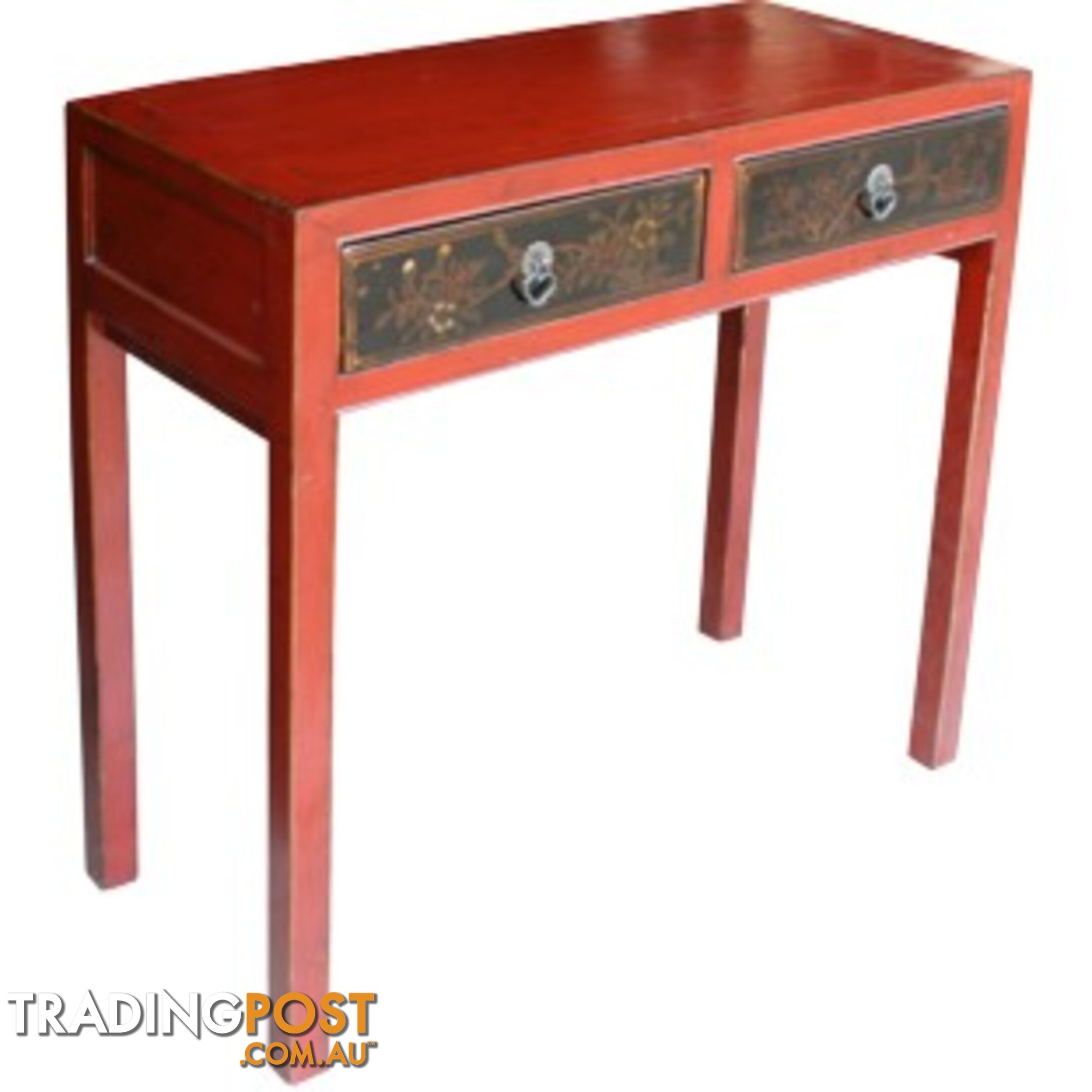 Red Console Table w/ Painted Drawers