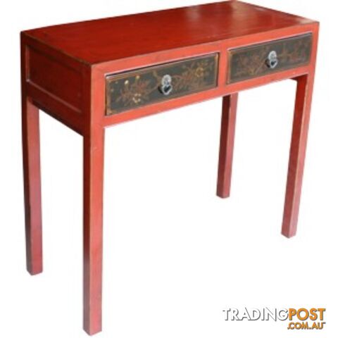 Red Console Table w/ Painted Drawers