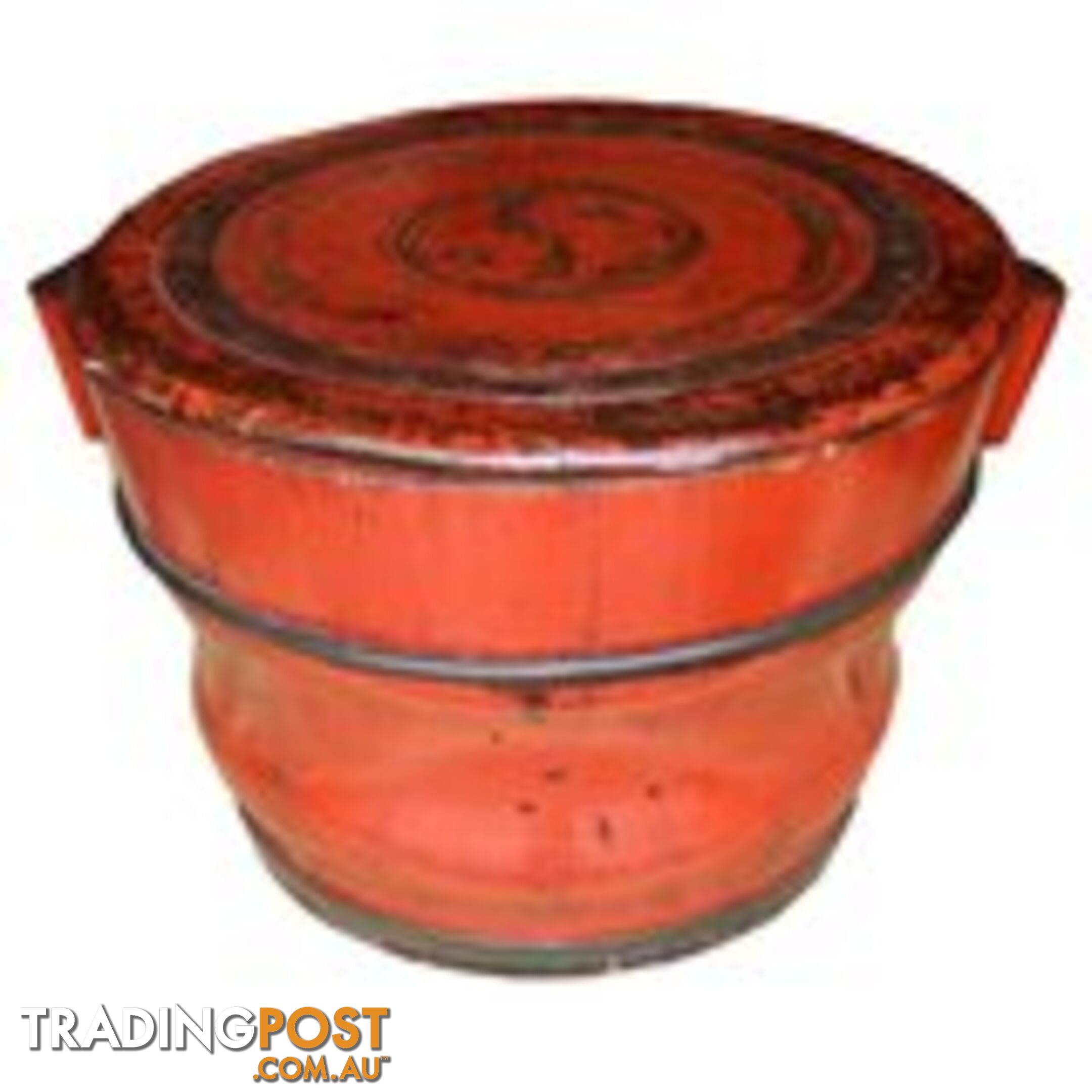 Red Original Antique Wood Barrel with Lid