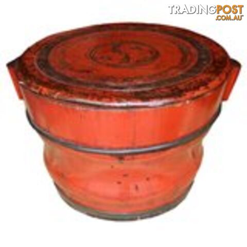 Red Original Antique Wood Barrel with Lid