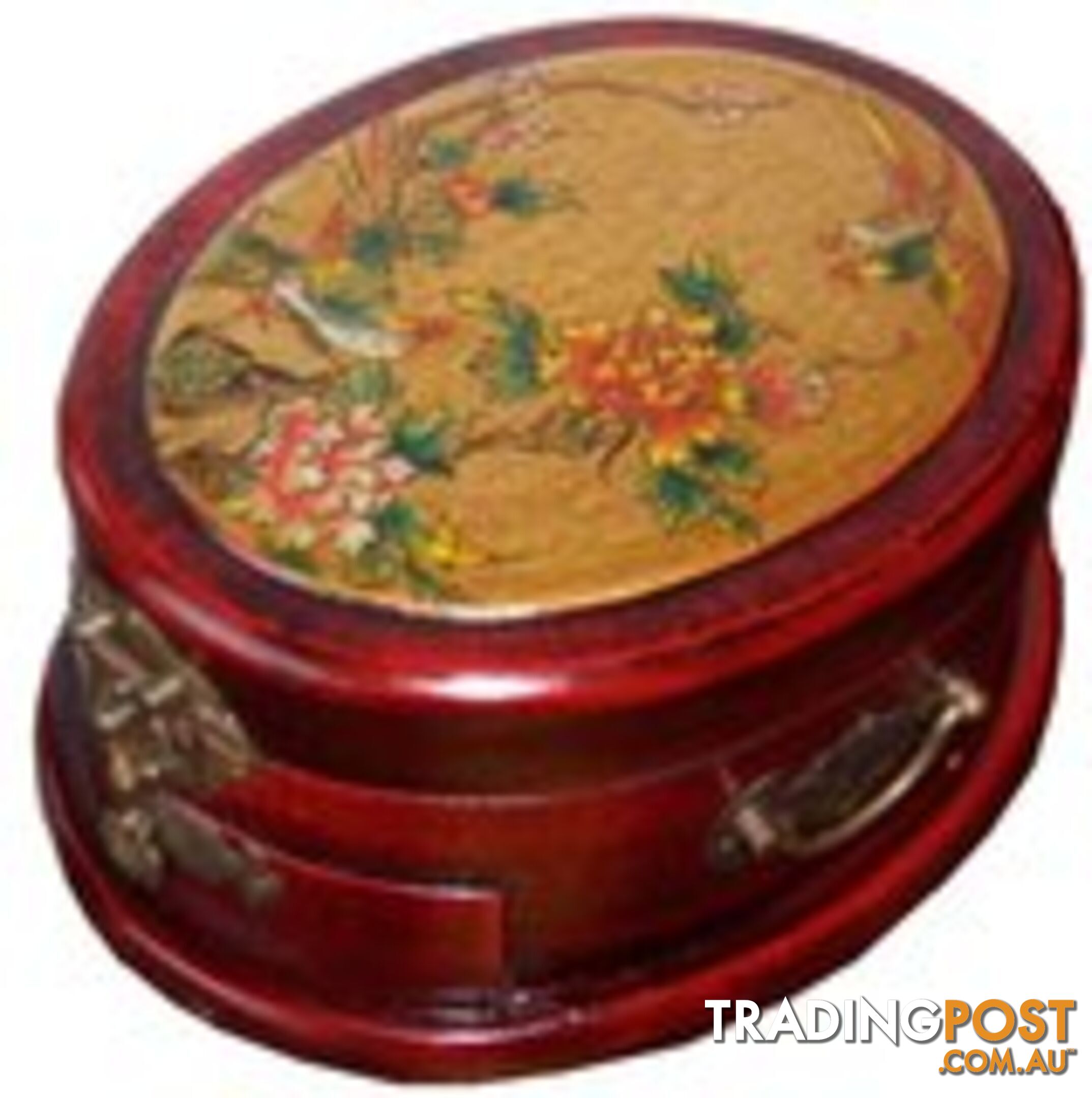 Red Chinese Oval Shape Painted Jewellery Box