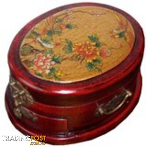 Red Chinese Oval Shape Painted Jewellery Box