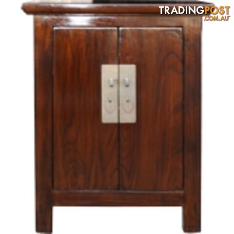 Brown Lacquer Chinese Bedside Cabinet