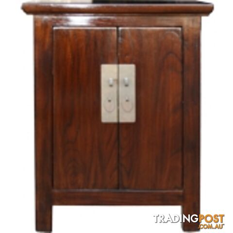 Brown Lacquer Chinese Bedside Cabinet