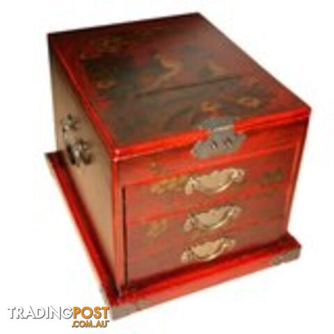 Large Chinese Jewellery Box with Stand-Up Mirror - Peacock