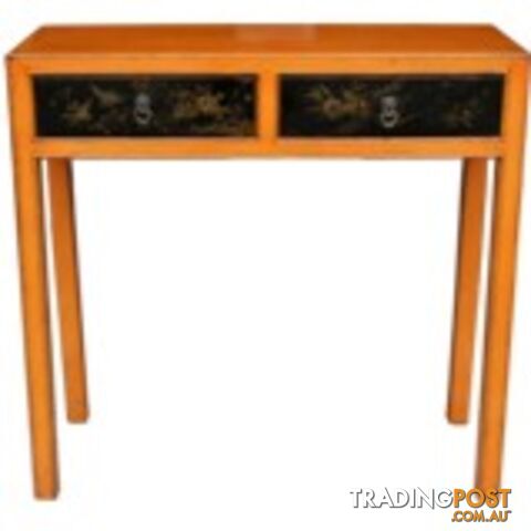 Orange Console Table with Painted Drawers