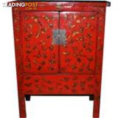 Chinese Red Painted Gold Butterflies Medium Cabinet