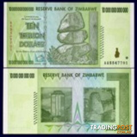 Zimbabwe 10 Trillion Banknote 2008 UNC AA++