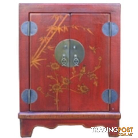 Red Painted Oriental Style Chinese Bedside Table