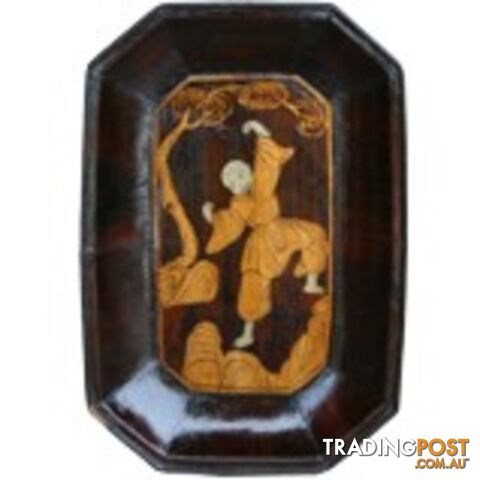 Antique Chinese Wood Tray with Painting