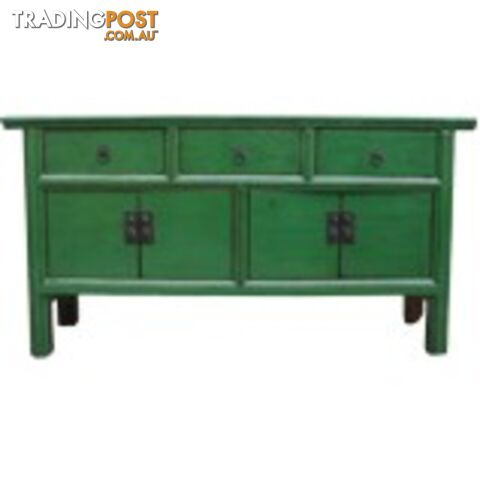 Green Lacquered Wood Low Sideboard Buffet