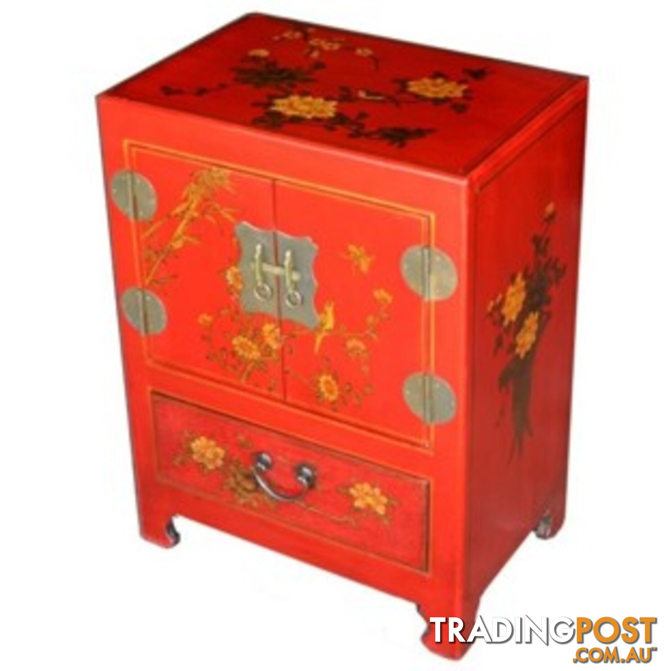 Hand Made Red Painted Chinese Bedside Table