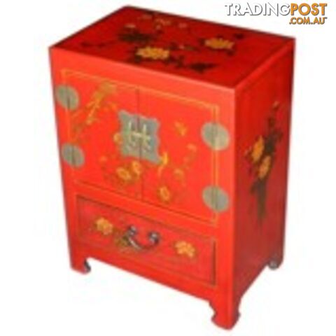 Hand Made Red Painted Chinese Bedside Table