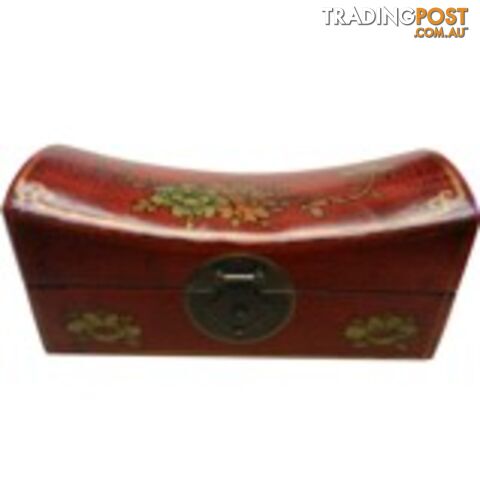 Large Red Painted Flora Chinese Jewellery Box