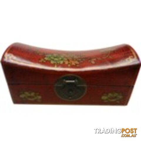 Large Red Painted Flora Chinese Jewellery Box