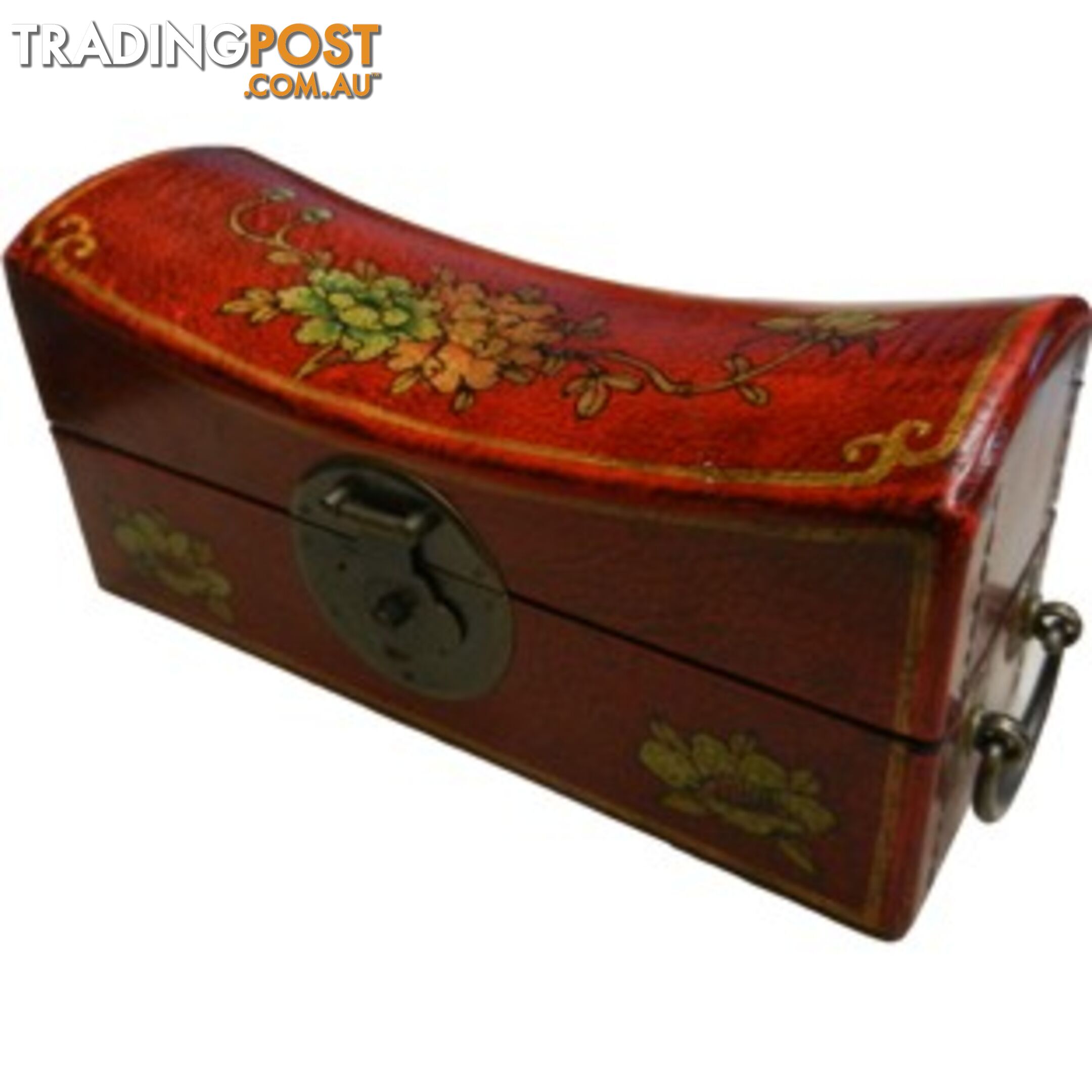 Large Red Painted Flora Chinese Jewellery Box